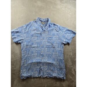 Kenny Flowers Button Up Shirt Mens XL Blue Limited Edition Rayon Hawaiian Beach